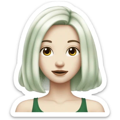 Pale skinned girl with medium length dark green hair sticker