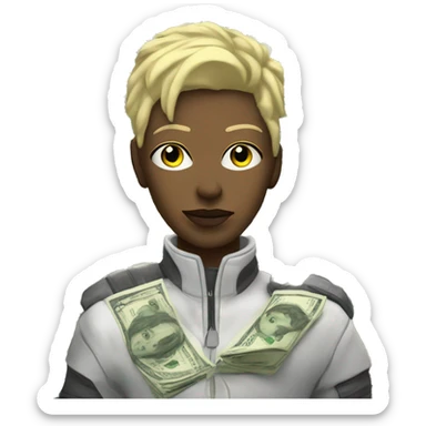cyber punk in front of  pile of cash sticker