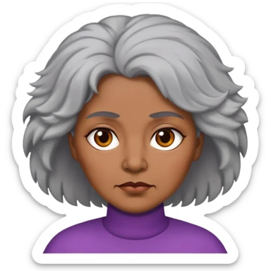 "- Nữ
- 50 tuổi
- Da nâu
- Tóc bồng bềnh, tóc bạc
- Mặt nghiêm túc, mũm mĩm
" sticker