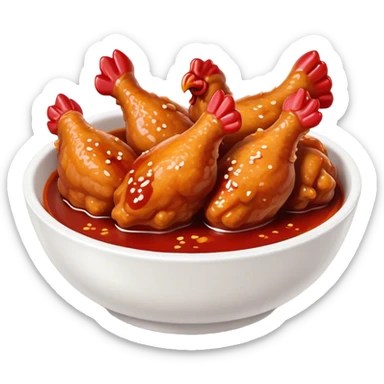 Korean Fried Chicken Cinematic Realistic Korean Fried Chicken Dish Emoji, depicted as bite-sized chicken pieces generously coated in a glossy, spicy sauce, in a bowl. sticker