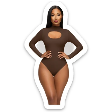 brown long sleeve closed neck shapewear bodysuit sticker