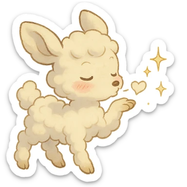 Ghibli-inspired vanilla cloud doe, blowing a kiss with sparkles and rosy cheeks, soft and dreamy sticker