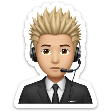 asian man headset suit face only spikey hair in front sticker