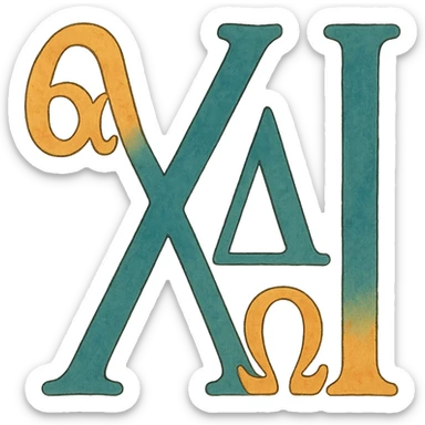 abstract representation of eleven using Greek alphabet motifs, ghibli style sticker