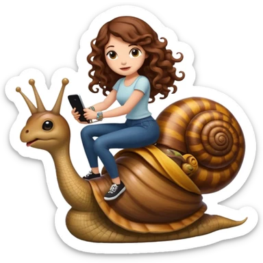 cute woman long curly brown hair tattoos riding giant snail sticker