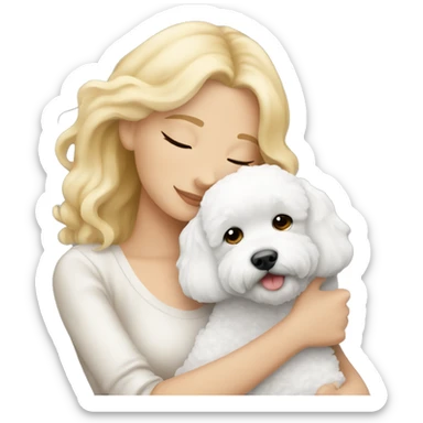 blonde girl cuddling with bichon frise dog emoji sticker