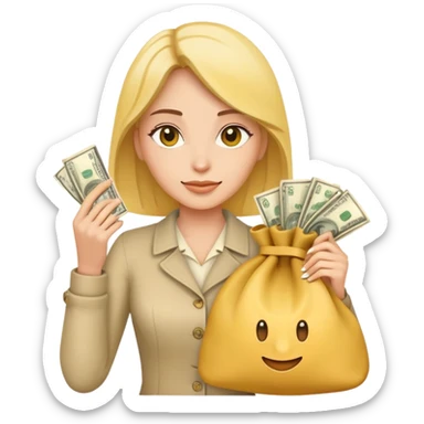 yellow woman holding money bags sticker
