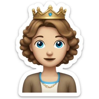 cozy girl with brown hair blue eyes and crown sticker