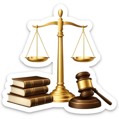 An icon featuring a gavel, legal scales, and a law book, symbolizing the study of law. The design includes a courthouse silhouette in the background, representing justice and legal systems. Transparent background highlights the principles of law and legal practice. sticker