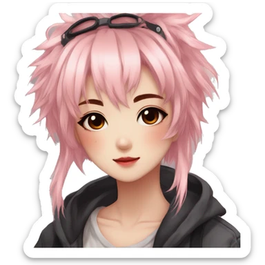 Gorgeous anime style shojo tomboy with blushing face aesthetic and pretty edgy black red punk hair with hair garment trending style sticker