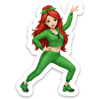 Red head lady twerking with long red hair and green 420 outfit sticker