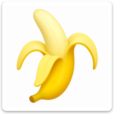 Make a banana emoji exactly like the reference image, in iOS emoji style. Peeled banana, realistic shape, bright yellow, smooth and shiny. Add a subtle highlight. The style should resemble the iOS emoji style. sticker