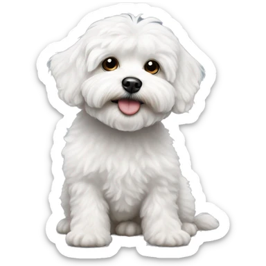 White malti-poo dog with gray right eye sending a kiss sticker