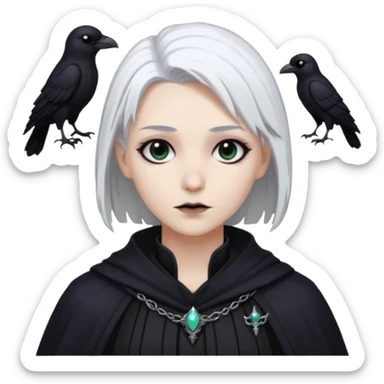 necromancer with black raven outfit white hair sticker