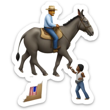 Voter getting off of mule. Voting for elephant  sticker