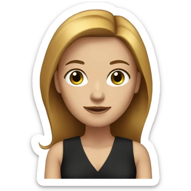 executive woman, straight golden brown hair, green eyes, black dress sticker