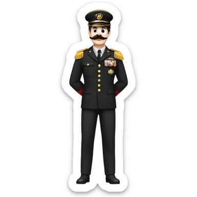 man with charlie chaplin moustache army clothes and red wristband sticker