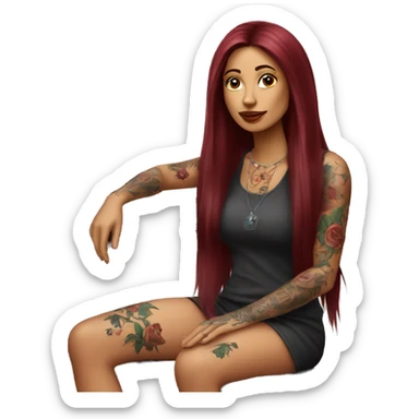 Beautiful tattooed burgundy long haired woman sitting on a bench sticker