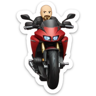 Bald man with short beard on red Yamaha Tracer 9 sticker