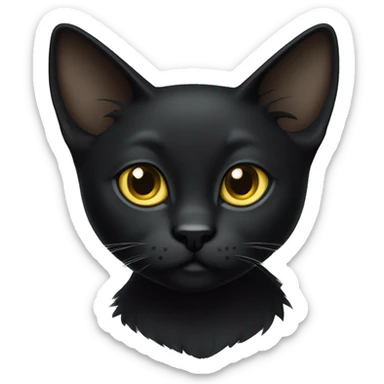 One petite, solid sleek black furred cat. Light yellow eyes. Pointed ear tufts like a lynx cat. Fully body black and no other color markings. Facing forward and standing with ears slightly tilted. sticker