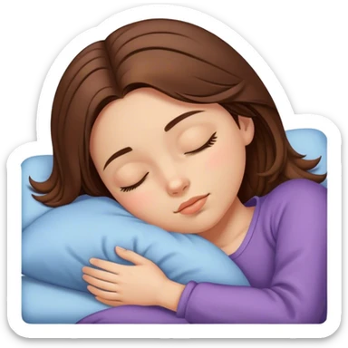 A girl with medium-length brown hair parted in the middle is sleeping sticker