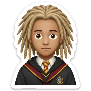 Luke Youngblood is Lee Jordan in harry potter, wear hogwarts uniform, dreadlocks hair sticker