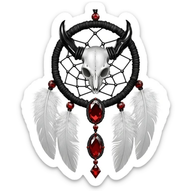 Blood-red, bloody, obsidian-black, edgy, dream catcher, red gemstones, black wire, black threads, animal skull, white feathers, badass, evil, gorgeous aesthetic, gothic decoration sticker