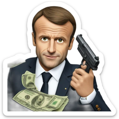 Emmanuel macron the big boss with money and guns sticker