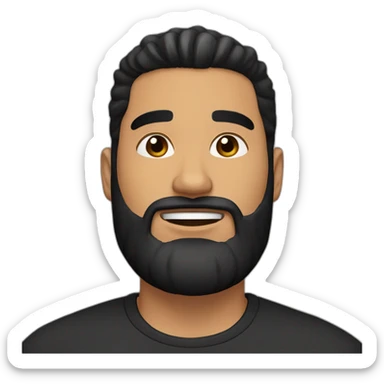 25 year old Hispanic man with a beard and thick eyebrows light skin, black shirt and side fades and a comb over with very dark brown eyes sticker