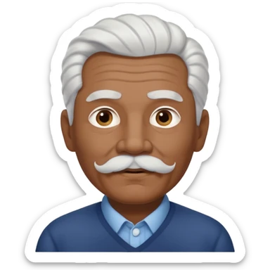 
An elderly man emoji with medium-dark skin tone, full white hair styled in thick, swept-back waves, thick white eyebrows, and a neatly groomed small white mustache. His face is clean-shaven aside from the mustache, giving him a tidy and classic look. sticker