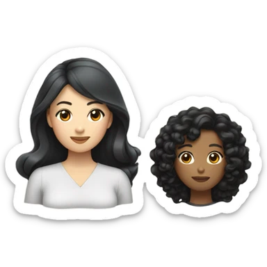 Asian women with black curly hair and black woman with long straight brown hair lesbian couple  sticker