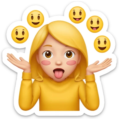 Sticking tongue out with hands gliding through yellow emoji circle face sticker