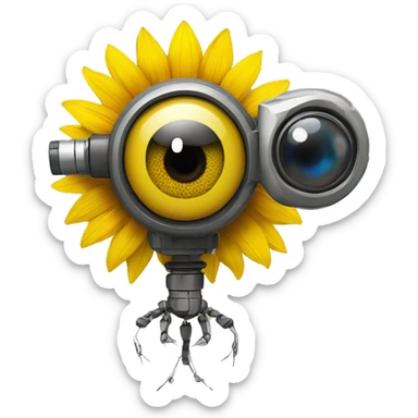 a human with one eye as sunflower and other as a robo eye sensor  sticker