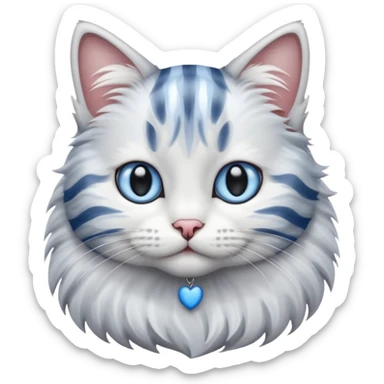 striped cat with hair in white and gray colors with blue eyes sticker