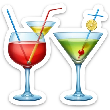 Create an two emoji of red and yellow cocktail, cheers with blue and green cocktail, no tube just cocktail in glass sticker