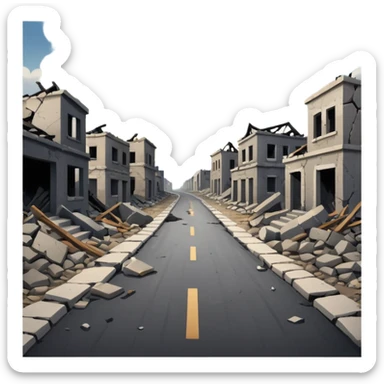 ruined town with horizontal destroyed road sticker