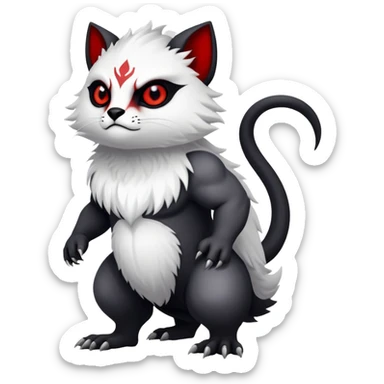 a white exotic edgy vernid-fionbri-creature, with black belly and red eyes, full body sticker