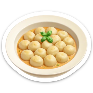 Cinematic Realistic Gnocchi Dish Emoji, showcasing tender potato dumplings in a light sauce rendered with soft textures and inviting, natural lighting. sticker