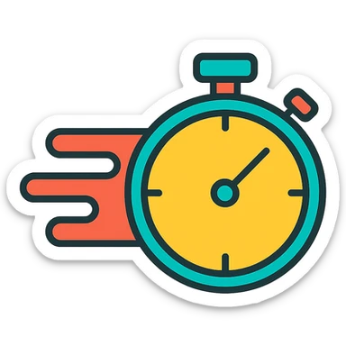 fast-moving stopwatch, minimal and modern, representing short term sticker