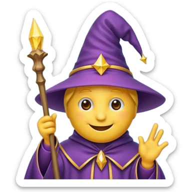 Einen Gelben Emoji mit zauber hut und zauberstab sticker