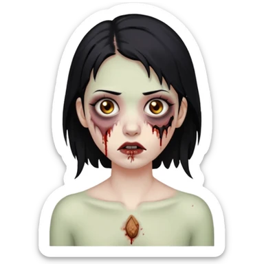Make an emoji of a zombie woman with black hair, almond-shaped brown eyes and a labret piercing on her left lip. sticker