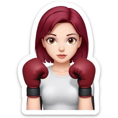 Burgundy beatiful long hair brunette with boxer gloves sticker