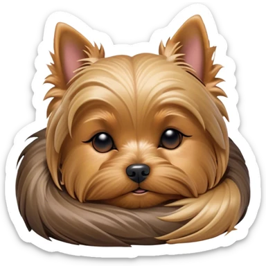 Meme-Worthy Cute Sleeping Yorkshire Terrier Portrait Emoji, Head resting gently with a peaceful, contented expression and softly closed, dreamy eyes, featuring a well-groomed, silky fur in rich hues, simplified yet irresistibly endearing, highly detailed, glowing with a gentle, drowsy radiance, high shine, exuding relaxed, heart-melting charm, styled with a soft glowing outline, capturing the essence of a sleeping Yorkshire Terrier that looks as if it could drift off into a sweet, meme-worthy slumber! sticker