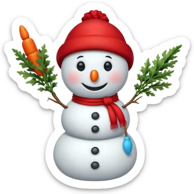 A cute snowman emoji, full-length, side view, wearing a stylish red beret. sticker
