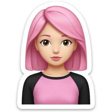 Un emoji de una. Chica linda adolescente vestido rosado pelo corto negro casi por los hombros besando a un chico lindo de pelo y ropa moderna sticker