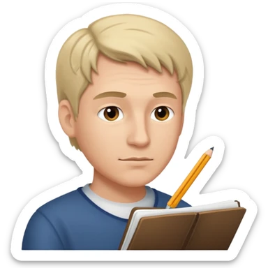 caucasian man writing in the script, facing left sticker