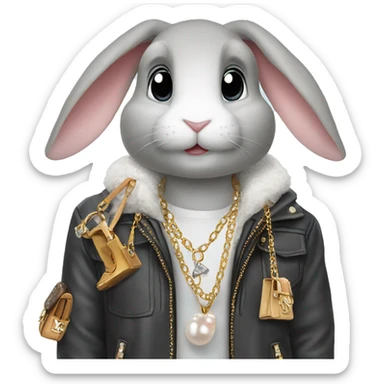 Cure rabbit is wearing Pearl chain and wears a Louis Vuitton jacket sticker