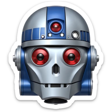 Crée-moi un robot sympathique, pour un chatbot moderne, je veux uniquement la tête sans le corps qui ressemble à R2D2 sticker