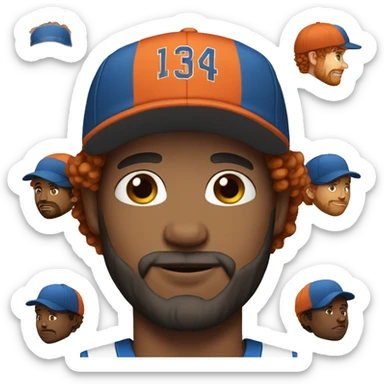 35 year old, male, short curly red hair, pale, beard, blue eyes, basketball hat sticker