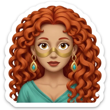 red haired very long curly haired woman with full face clay mask  and big earrings  sticker